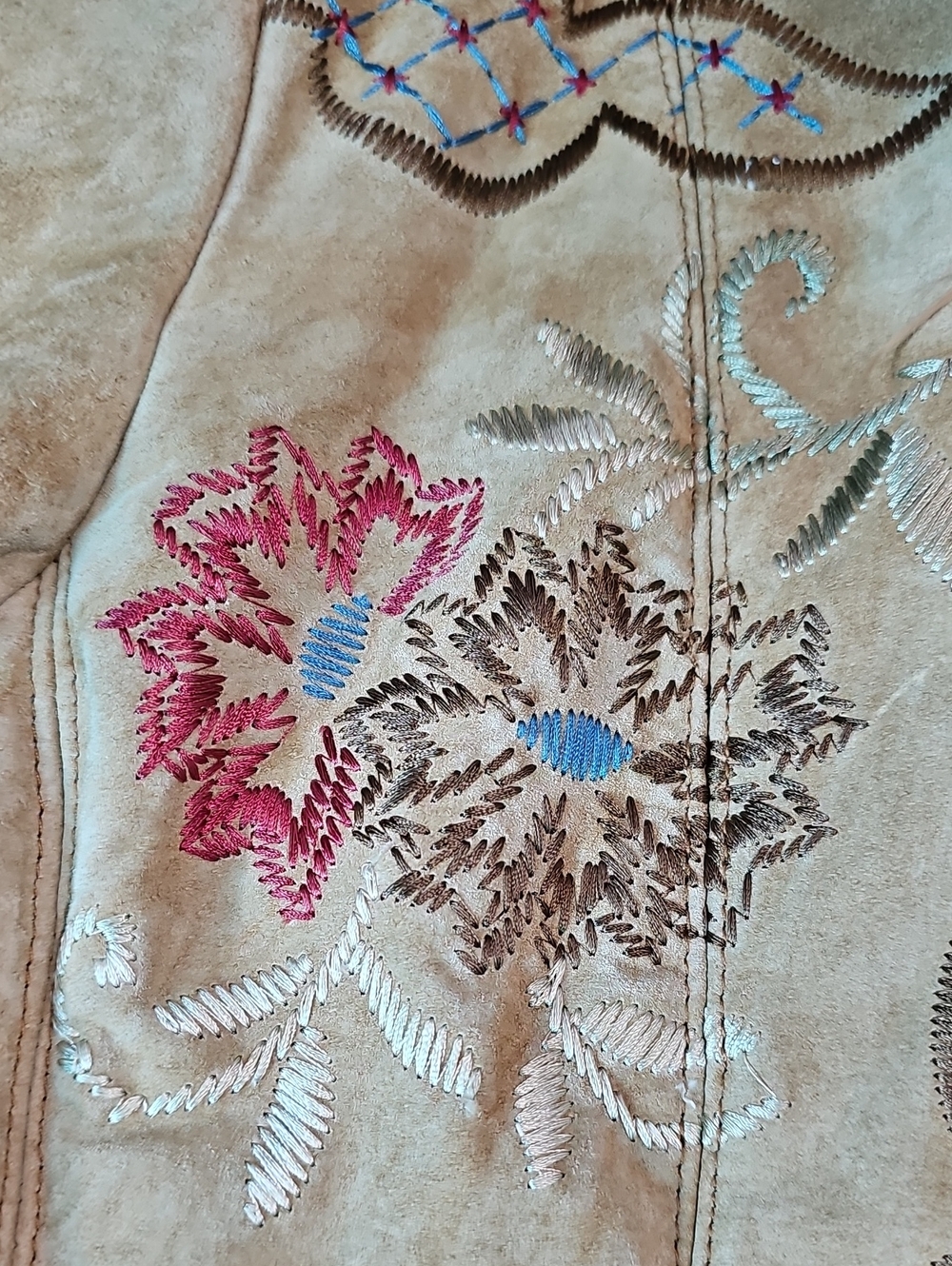 Y2K XOXO Heavily Embroidered Genuine Suede Leather Jacket Penny Lane Style Sz L - Picture 5 of 15
